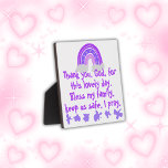 Christelijk Gebed voor kinderen Paarse & Roze | Fotoplaat<br><div class="desc">Monogram voor u om uw eigen gebed in te voegen als u dat wilt,  plaque. Dit schattige boho thema met een paarse en roze regenboog met wolken,  en paarse tekst op een witte achtergrond,  stelt,  Dank u,  God,  voor deze mooie dag. Zegen mijn familie,  hou ons veilig,  ik bid.</div>