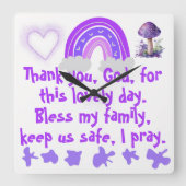 Christelijk Gebed voor kinderen Paarse & Roze | Vierkante Klok (Voorkant)