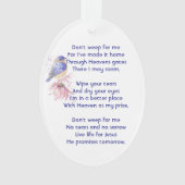 Christelijk gedenkgedicht Bluebird Garden Bird Ornament (voorkant)