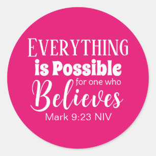 Christelijk Geloof Bijbel Verse Believe Hot Pink Ronde Sticker
