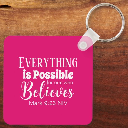 Christelijk Geloof Bijbel Verse Believe Hot Pink Sleutelhanger (Achterkant)
