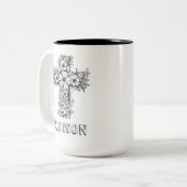 Christelijk Geloof Bloemen Kruis Aangepaste Naam K Tweekleurige Koffiemok (Voorkant links)