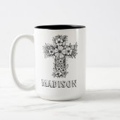 Christelijk Geloof Bloemen Kruis Aangepaste Naam K Tweekleurige Koffiemok (Links)