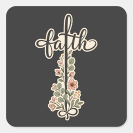 Christelijk geloof Bloemkruis Typografie Ontwerp  Vierkante Sticker