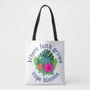 Christelijk geloof groeit hoop bloeit tropische bl tote bag