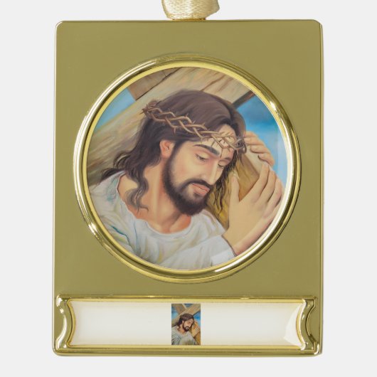 Christelijk geloof Jezus Christus Verguld Banner Ornament (Voorkant)