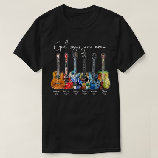 Christelijk geloof Jezus Guitar God zegt dat je be T-shirt (Design voorkant)