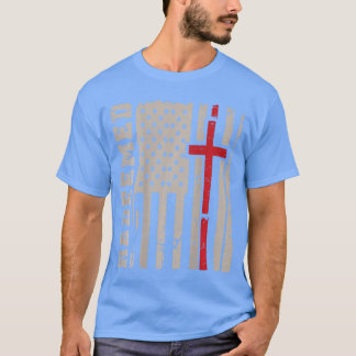 Christelijk geloof verloste mannenkruis God op rug T-shirt