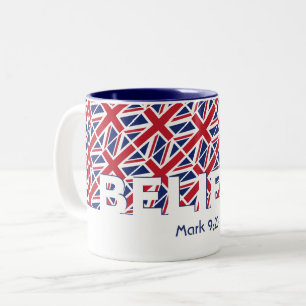 Christelijk GELOVEN Mark 9:23 UNION JACK Custom Tweekleurige Koffiemok