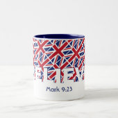 Christelijk GELOVEN Mark 9:23 UNION JACK Custom Tweekleurige Koffiemok (Center)