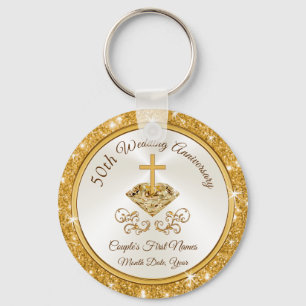 Christelijk gepersonaliseerd gouden Jubileum Sleutelhanger