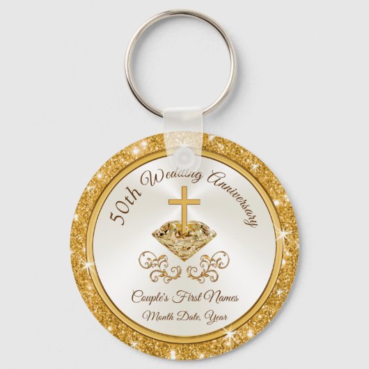 Christelijk gepersonaliseerd gouden Jubileum Sleutelhanger (Voorkant)