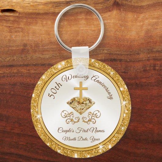 Christelijk gepersonaliseerd gouden Jubileum Sleutelhanger (Voorkant)