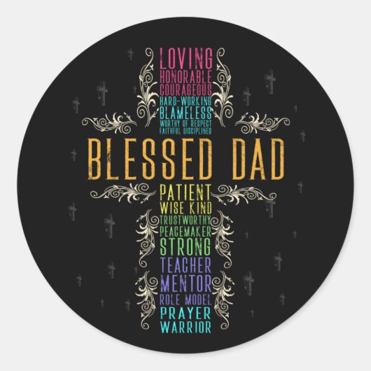 Christelijk Gezegende Pap Cross Fathers Day Faithc Ronde Sticker (Voorkant)