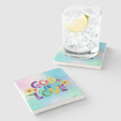 Christelijk God is Love Kleurrijke Daisy Flowers Q Stenen Onderzetter (Zijkant)