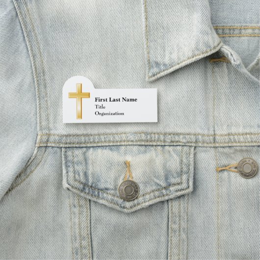 Christelijk gouden kruis, 3" x 1,5" gevormd naamplaatje (In situ)