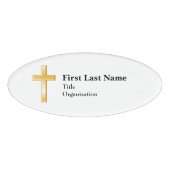 Christelijk Gouden Kruis, 3 "x 2" Acryl, Magnetisc Naambadge (Voorkant)