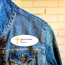 Christelijk Gouden Kruis, 3 "x 2" Acryl, Magnetisc Naambadge