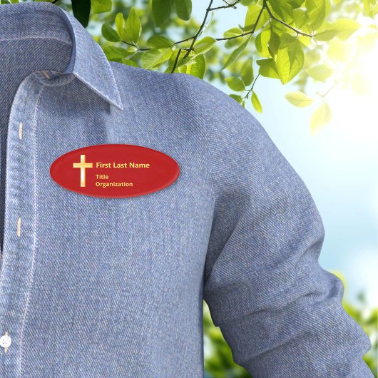 Christelijk Gouden Kruis Ovaal Naam Tag