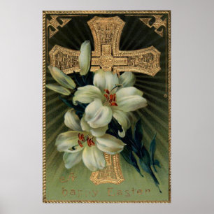 Christelijk Gouden Kruis Paaslelie Poster