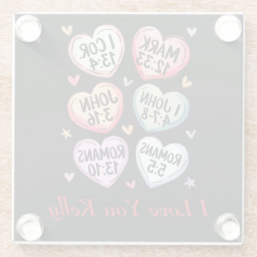 Christelijk Hart Valentijnse Bijbelverzen Ik hou v Glazen Onderzetter (Achterkant)