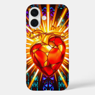 Christelijk Heilig Hart Gebrandschilderd Glas iPhone 16 Hoesje