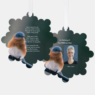 Christelijk herdenkingsfoto Blauwe Vogel Tuinvogel Ornament Kaart
