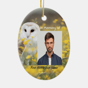 Christelijk herdenkingsfoto schuur uil vogel keramisch ornament