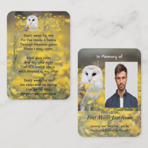 Christelijk herdenkingsfoto Schuuruil Vogel Visitekaartje