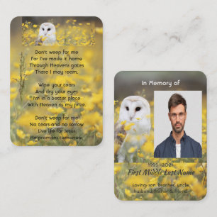 Christelijk herdenkingsfoto Schuuruil Vogel Visitekaartje