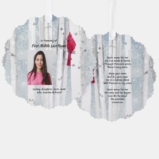 Christelijk herdenkingssouvenir Kardinaalvogel Ornament Kaart (Voorkant / Achterkant)