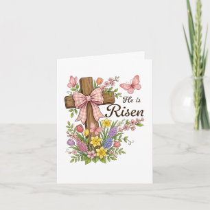 Christelijk- Hij is Opgewekt Bloemkruis Religieus Feestdagen Kaart