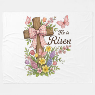 Christelijk- Hij is Opgewekt Bloemkruis Religieus Fleece Deken