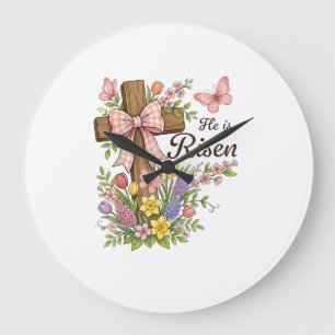 Christelijk- Hij Is Opgewekt Bloemkruis Religieus  Grote Klok