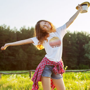 Christelijk Hij is Risen Retro Sun Pasen T-shirt