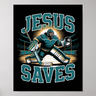 Christelijk Hockey Jezus Slaat Hockey Keeper Humor Poster