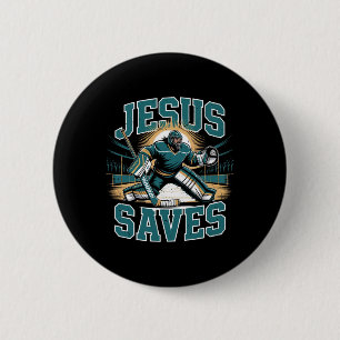 Christelijk Hockey Jezus Slaat Hockey Keeper Humor Ronde Button 5,7 Cm