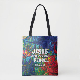 Christelijk JESUS GEEFT Abstract VREDE blauw Tote Bag