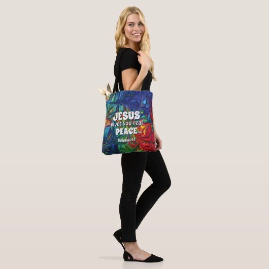 Christelijk JESUS GEEFT Abstract VREDE blauw Tote Bag (Op model)