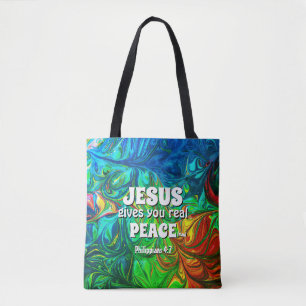 Christelijk JESUS GEEFT DE Abstracte Cyaan VAN DE Tote Bag