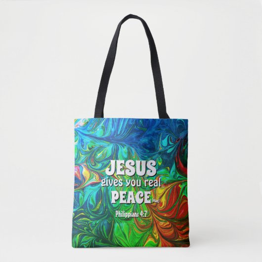 Christelijk JESUS GEEFT DE Abstracte Cyaan VAN DE  Tote Bag (Voorkant)
