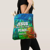 Christelijk JESUS GEEFT DE Abstracte Cyaan VAN DE  Tote Bag (Dichtbij)