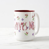 Christelijk Jesus Loves Me Vrouwelijke Bloemen Tweekleurige Koffiemok (Voorkant rechts)