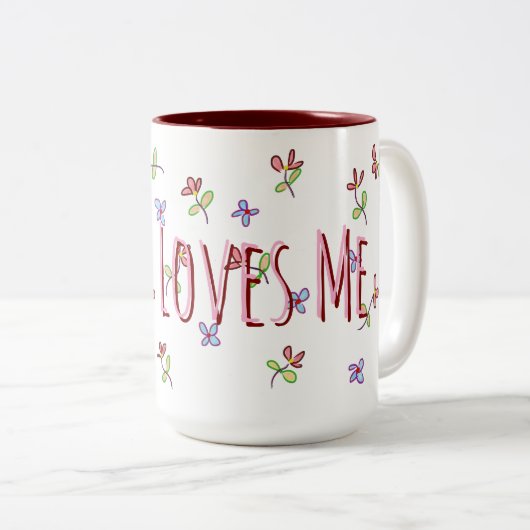 Christelijk Jesus Loves Me Vrouwelijke Bloemen Tweekleurige Koffiemok (Voorkant rechts)