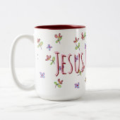 Christelijk Jesus Loves Me Vrouwelijke Bloemen Tweekleurige Koffiemok (Links)