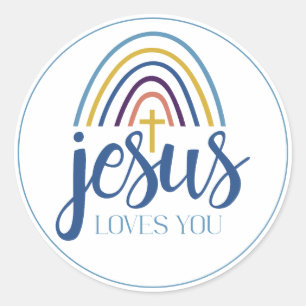 Christelijk Jesus Loves You Retro Rainbow Cross Ronde Sticker