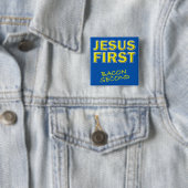 Christelijk Jezus eerst spek tweede Vierkante Button 5,1 Cm (In situ)
