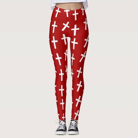 Christelijk Jezus rode patroon Leggings (Voorkant)