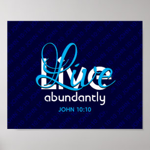 Christelijk JOHN 10:10 LEVEND ABUNDANLY Blue Poster