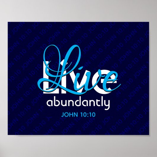Christelijk JOHN 10:10 LEVEND ABUNDANLY Blue Poster (Voorkant)